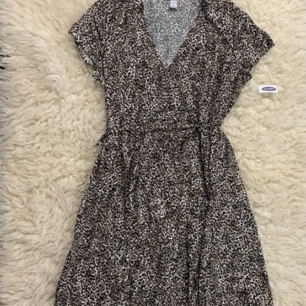 Leopard Print Mid Length Wrap Dress